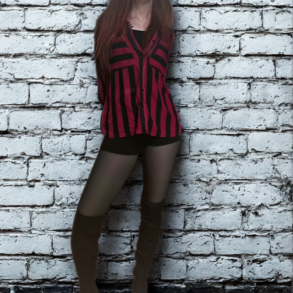 H&M Red and Black Striped Top